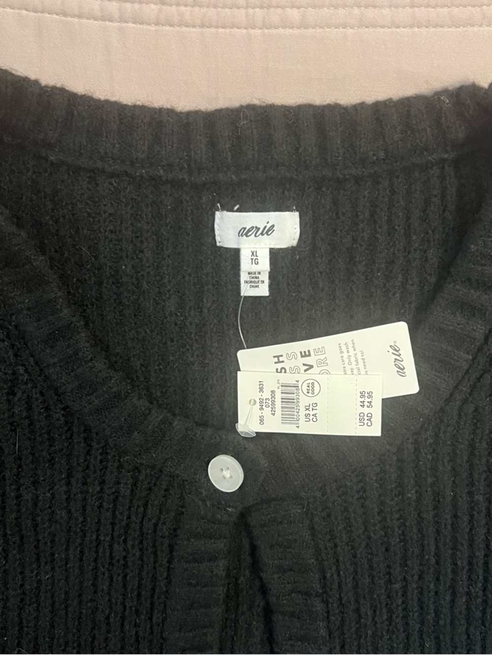 aerie Black Ribbed Extra Soft Button-Front Cardigan Short Sleeve Cozy Casual - Picture 2 of 5